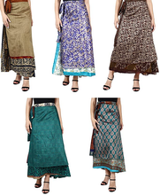 Load image into Gallery viewer, Long Silk Sari Magic Wrap Around Skirt - Upcycled Silk
